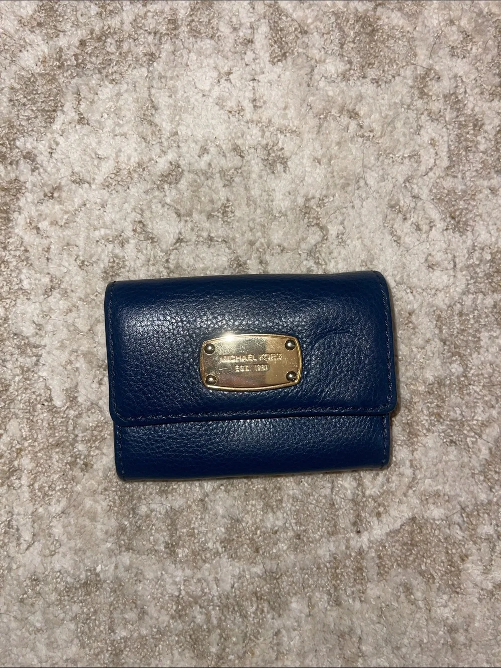 Michael Kors Pebbled Navy Card Case with Gold Plaque